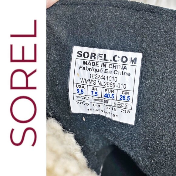 NWOT SOREL After Hours Lace-Up Shearling Waterproof Wedge Boots Black, 9.5 - Picture 7 of 14